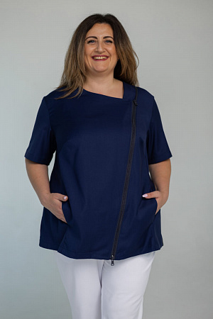 Блуза на молнии PLUS SIZE, синяя  в Санкт-Петербурге