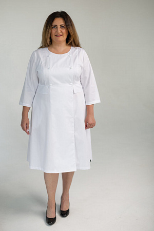 Халат двубортный на пуговицах Вероника PLUS SIZE, белый  в Санкт-Петербурге