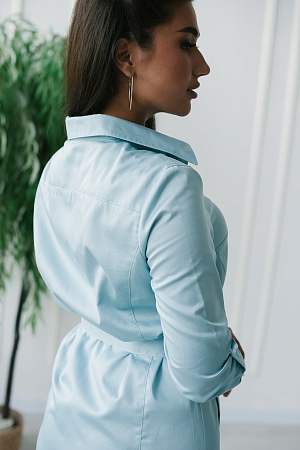 Халат женский на кнопках, Cotton Premium, с длинным рукавом, голубой Медодежда в Санкт-Петербурге 3